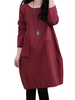 Vintage Loose Solid Pocket Design Long Sleeve Cotton Women Dress