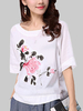 Vintage Loose Women Short Sleeve Floral Printed Linen T-shirt