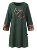 Vintage Lotus Patchwork O-Neck Long Sleeve Women Dresses