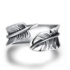 Vintage Men Ring Stainless Steel Opening Feather Finger Ring