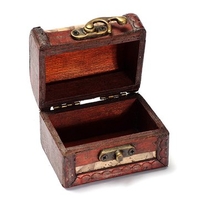 Vintage Metal Lock Stamp Wooden Jewelry Storage Case