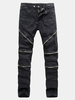 Vintage Motorcycle Style Casual Multi-zippers Stone Washed Elastic Slim Denim Jeans For Men