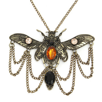 Vintage Necklace Beetle Pendant Rhinestone Steampunk Jewelry Necklace