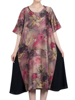 Vintage O-neck Half Sleeves Floral Printed Dresses