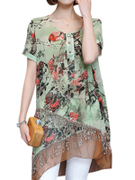 Vintage O-neck Short Sleeves Floral Printed Dresses