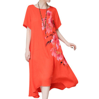 Vintage O-neck Short Sleeves Printed Dresses For Women