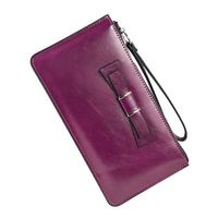 Vintage Oil Leather Women Bow Knot Ultra Thin Wallet Card Holder Business Purse