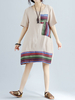 Vintage Patchwork Chiffon O-Neck Short Sleeve Women Dresses