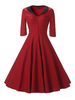 Vintage Patchwork Half Sleeve V Neck Women Dresses