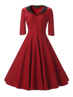 Vintage Patchwork Half Sleeve V Neck Women Dresses