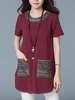 Vintage Patchwork Pockets O-Neck Short Sleeve Women Casual T-Shirts