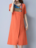 Vintage Patchwork Short Sleeve Split Vintage Dresses