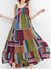 Vintage Patchwork Sleeveless O-Neck Long Maxi Dresses