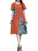 Vintage Patchwork Women Short Sleeve O-Neck Dresses