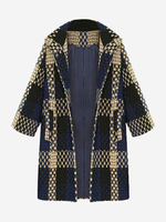 Vintage Plaid Button Three Quarter Sleeve Woolen Coat