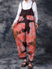 Vintage Plaid Floral Printed Spaghetti Strap Loose Women Jumpsuits