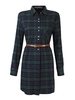 Vintage Plaid Long Sleeve Turn Down Collar Shirt Dress For Women