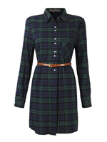 Vintage Plaid Long Sleeve Turn Down Collar Shirt Dress For Women