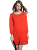 Vintage Pleated Diamonds Solid Color O-Neck Loose Dress