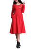 Vintage Pleated Embroidery Pocket Women Long Sleeve Dress