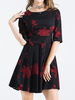 Vintage Pleated Half Sleeve Zipper Women A Line Dresses