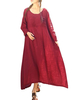 Vintage Plus Size Solid Ruffled O-Neck Long Sleeve Maxi Dress For Women