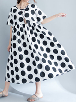 Vintage Polka Dots Printed High Waist Long Maxi Dresses