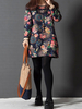 Vintage Print Long Sleeve O Neck Mini Dresses For Women