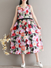 Vintage Print Cross Wrap Sleeveless V-neck Dress For Women