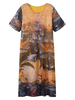 Vintage Print Folk Style Short Sleeve Maxi Dress For Women
