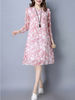 Vintage Print Long Sleeve O Neck Women A Line Dresses