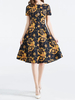 Vintage Print Loose Hem Short Sleeve O Neck Women Dresses