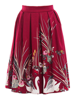 Vintage Print Pleated Hem Package Hip Women Skirts