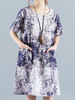 Vintage Print Pocket Design Short Sleeve O Neck Women Dresses