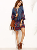 Vintage Print Trumpet Sleeve O Neck Women Dresses