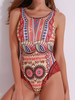 Vintage Print U Back Wireless Bodysuit One Piece Swimsuit