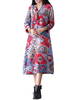 Vintage Printed Color Block V-Neck Long Sleeve Robe Dress