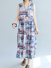 Vintage Printed Drawstring Sleeveless Long Maxi Dresses