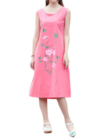 Vintage Printed Floral O-Neck Women Loose Vest Dress