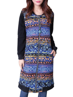 Vintage Printed Jacquard Weave Long Sleeve Women Coats