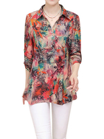 Vintage Printed Long Sleeve Lapel Asymmetric Blouse For Women