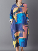 Vintage Printed Long Sleeve V-Neck Women Pocket Loose Dresses