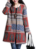 Vintage Printed Long Sleeve Women Thick Button Cotton Coat