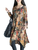 Vintage Printed Loose Asymmetric Hem Long Sleeve Women Dress