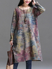 Vintage Printed O-Neck Long Sleeve Pocket Dress For Women