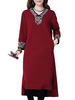 Vintage Printed Patchwork Long Sleeve Cotton High Low Dress Maxi Dress