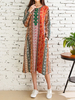 Vintage Printed Patchwork Long Sleeve Plate Buckles Pocket Dresses