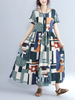 Vintage Printed Short Sleeve Loose Long Maxi Dresses