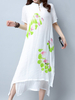 Vintage Printed Short Sleeve Stand Collar Mid-Long Women Dresses