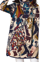 Vintage Printed Turtleneck Long Sleeve Thicken Cotton Dress For Women